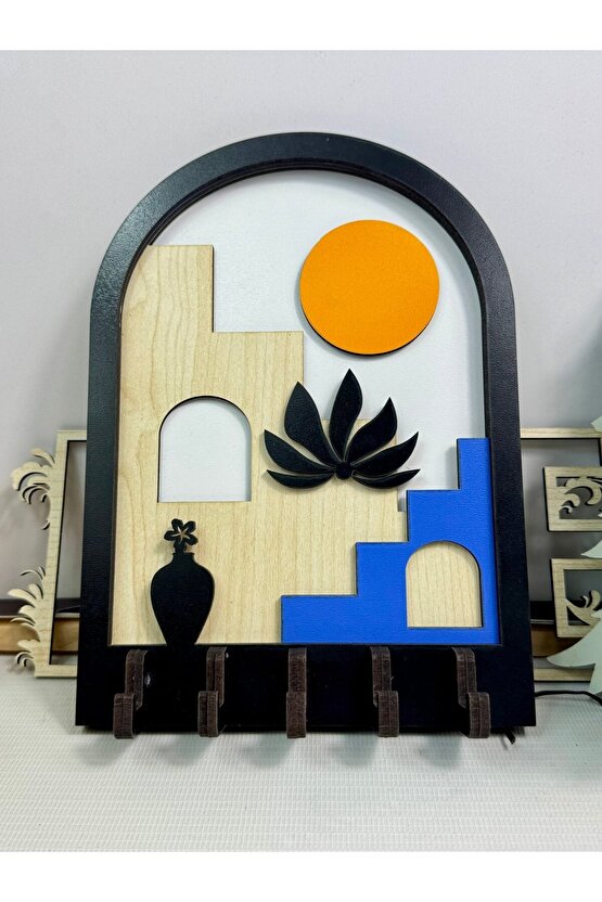 Dekoratif Soyut Merdiven Tasarım 3D Katmanlı Ahşap Duvar Anahtarlık
