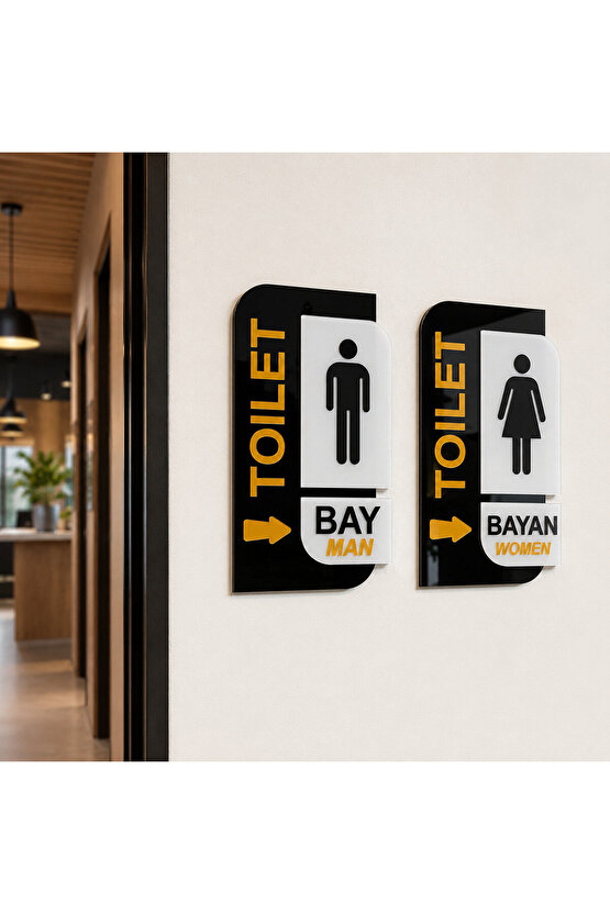 Parlak Pleksi WC BayBayan toilet Yönlendirme Levhası