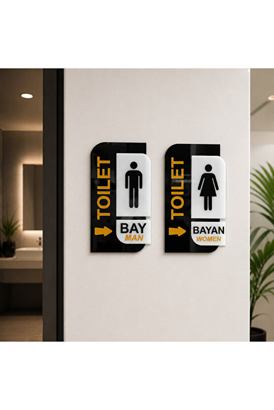 Parlak Pleksi WC BayBayan toilet Yönlendirme Levhası