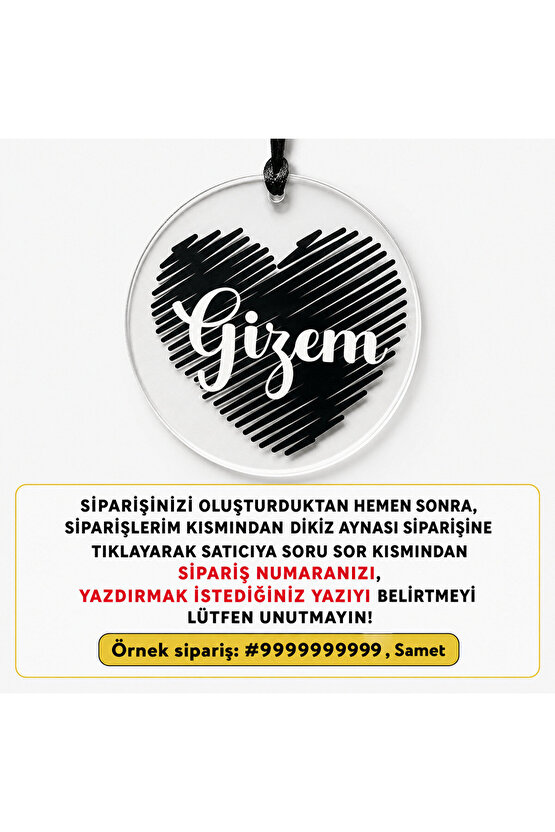Kişiye Özel Şeffaf Pleksi Araba Dikiz Aynası Süsü - Isim Yazılı Romantik Araba Aksesuarı