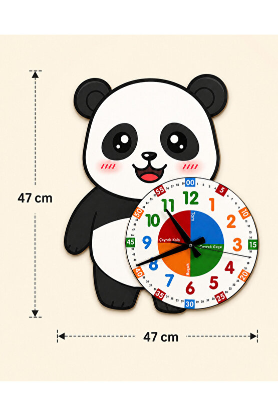 Sevimli Panda Po Montessori Çocuk Odası Eğitici Ahşap Duvar Saati - Sessiz Mekanizma, Şık Tasarım