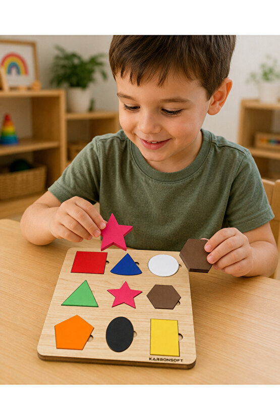 Montessori Egitici Ahsap Oyuncak, Egitici Kutu Oyunu, Ahsap Esleme Oyuncagı, Renk Puzzle