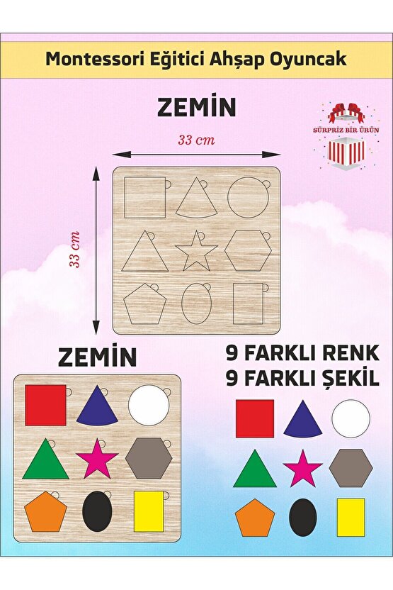Montessori Egitici Ahsap Oyuncak, Egitici Kutu Oyunu, Ahsap Esleme Oyuncagı, Renk Puzzle