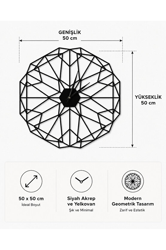 Ahşap Lazer Kesim Geometrik Duvar Saati