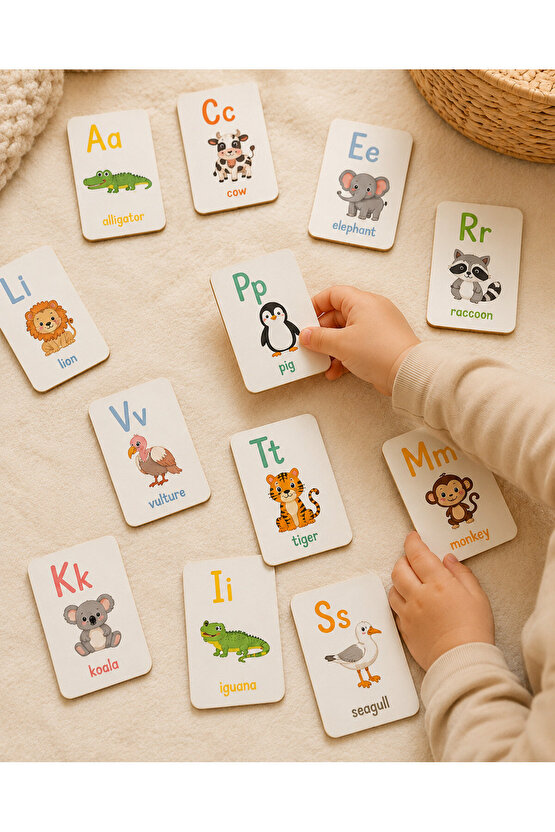 Ahşap Ingilizce Alfabe Kartları - Alfabe Ingilizce Eğitim Seti Ingilizce Öğrenme Kartları Montessori