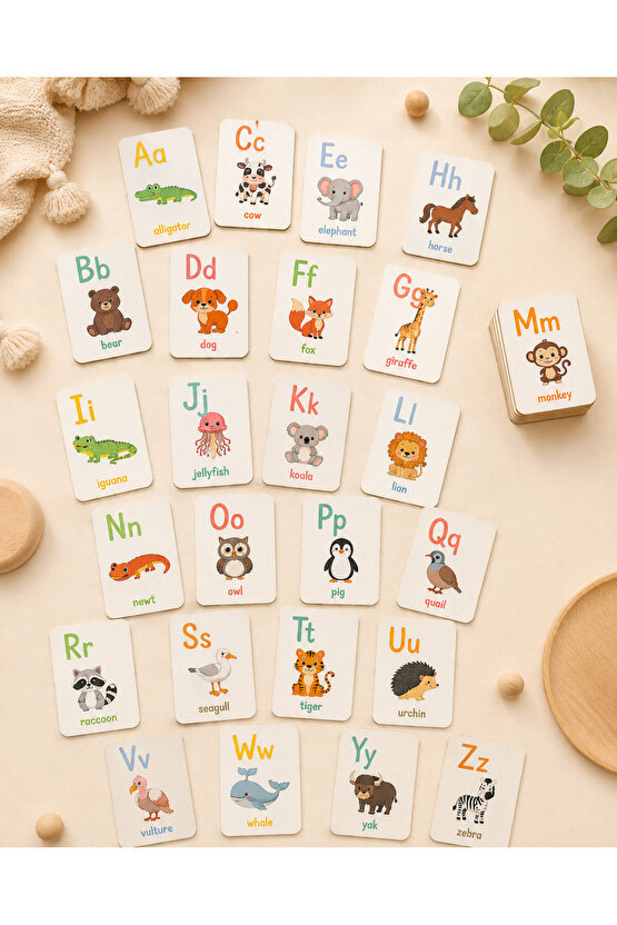 Ahşap Ingilizce Alfabe Kartları - Alfabe Ingilizce Eğitim Seti Ingilizce Öğrenme Kartları Montessori