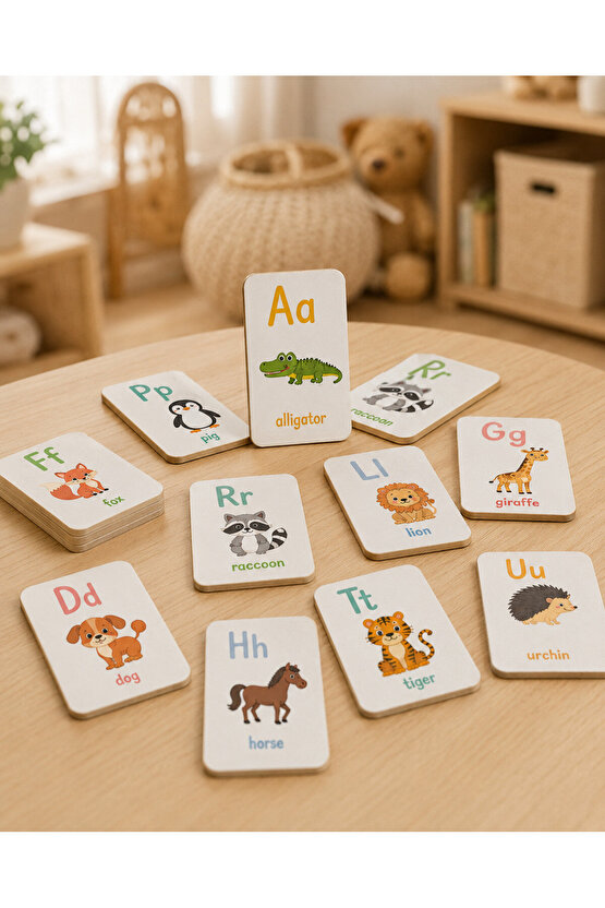 Ahşap Ingilizce Alfabe Kartları - Alfabe Ingilizce Eğitim Seti Ingilizce Öğrenme Kartları Montessori