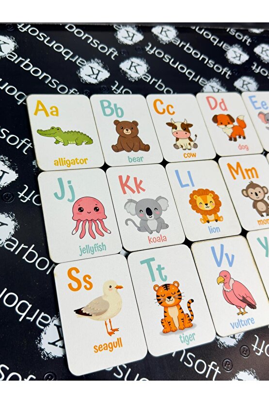 Ahşap Ingilizce Alfabe Kartları - Alfabe Ingilizce Eğitim Seti Ingilizce Öğrenme Kartları Montessori