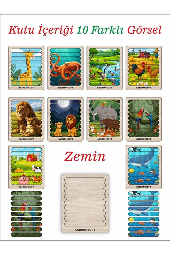 Cubuk Puzzle, 10lu Set Puzzle, Hayvan Puzzle, Montesorri Puzzle, Hayvan Yapboz, 10lu Yapboz