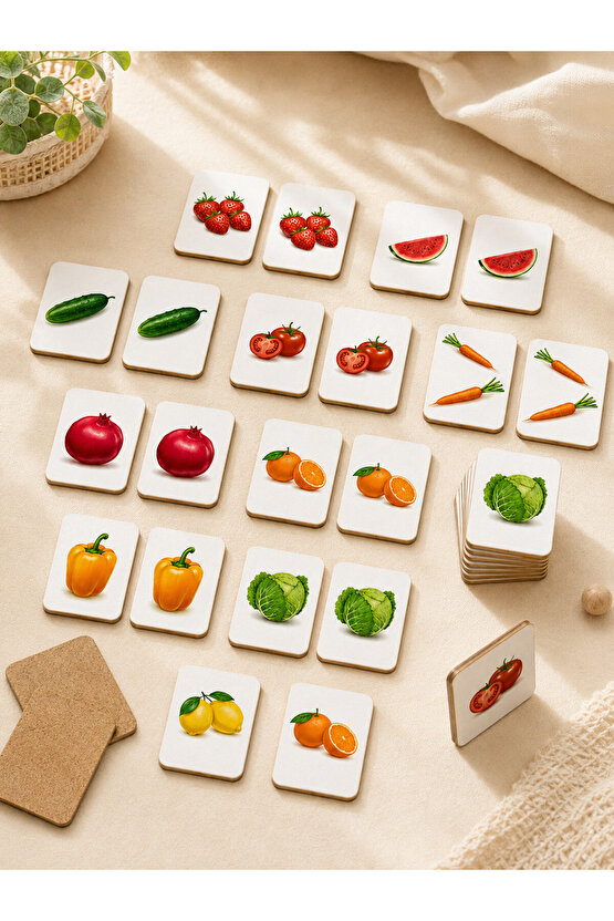Zeka Kartları Ahşap Eğitici Hafıza Eşleştirme Oyunu Sevimli Meyveler Oyuncak ( 5,5 x 7,5 CM)