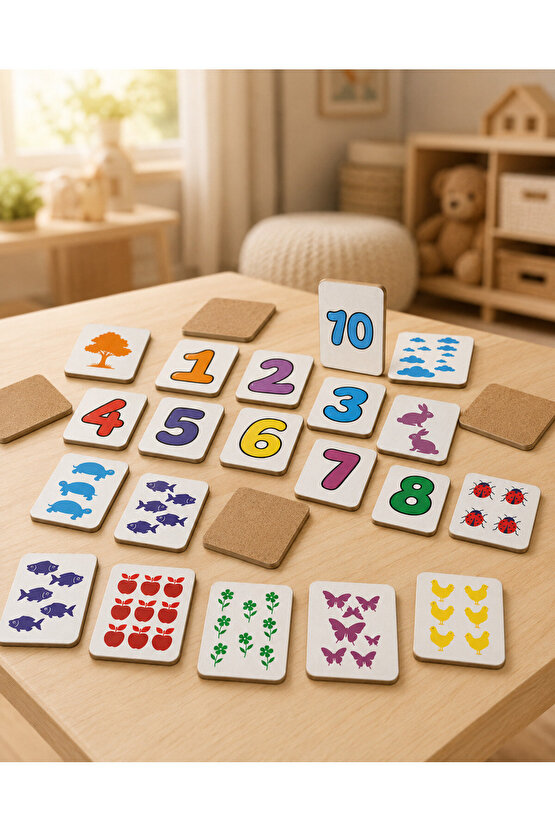 Zeka Kartları Ahşap Eğitici Hafıza Eşleştirme Oyunu Sevimli Sayılar Oyuncak ( 5,5 X 7,5 Cm)