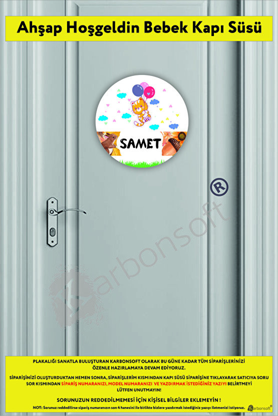 Kişiye Özel Isimli Bebek Odası Ahşap Kapı Süsü