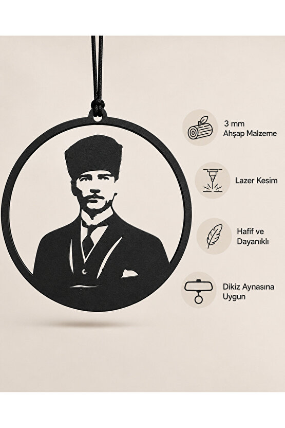 Araba Süsü Ahşap Mustafa Kemal Atatürk Dikiz Aynası Süsü