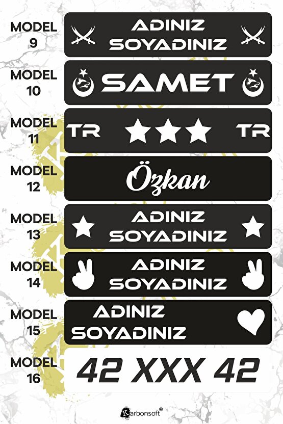 Kişiye Özel Dekor Plaka, Araba Plaka, Isimli Plaka, Cam Önü Plakası, Aksesuar Plaka