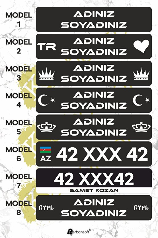 Kişiye Özel Dekor Plaka, Araba Plaka, Isimli Plaka, Cam Önü Plakası, Aksesuar Plaka