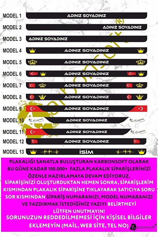 Kişiye Özel Isimli Kabartmalı Takmatik Araç Logo Oto Plakalık (1 TAKIM)