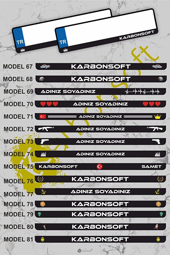 Kişiye Özel Isimli Kabartmalı Takmatik Araç Logo Oto Plakalık (1 TAKIM)