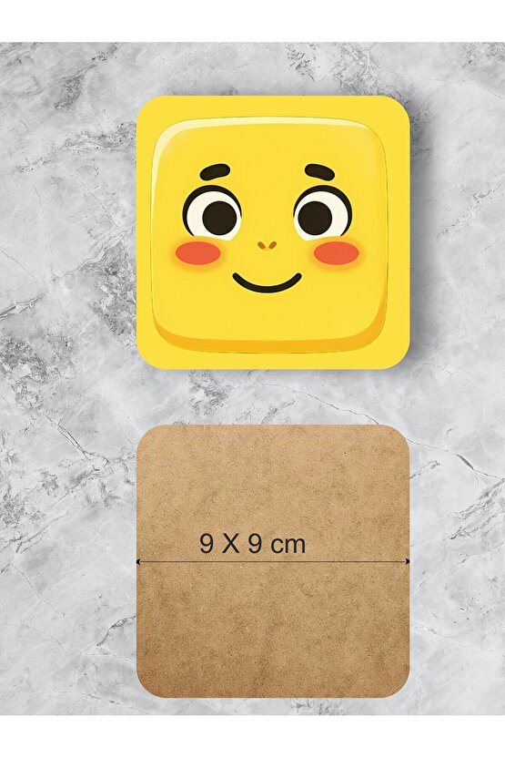 Sevimli Yüz Ifadeleri Temalı Renkli Bardak Altlığı – 4’lü Set (9X9 CM)