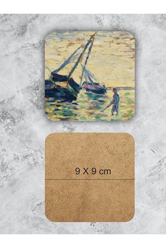 Georges Seura Temalı Ahşap Bardak Altlığı Ahşap Baskılı Altlık 6lı Set (9 X9CM)