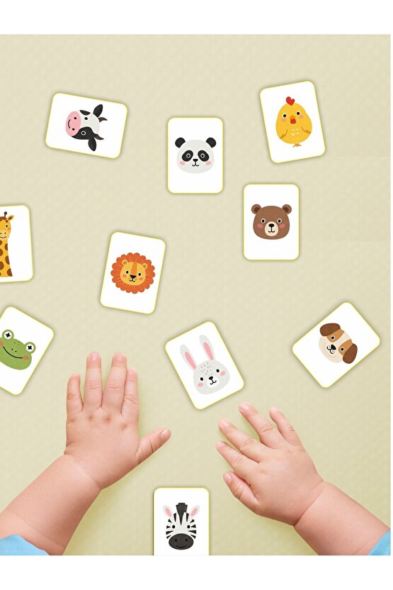 Zeka Kartları Ahşap Eğitici Hafıza Eşleştirme Oyunu Sevimli Hayvanlar Puzzle Oyuncak ( 5,5 x 7,5 CM)