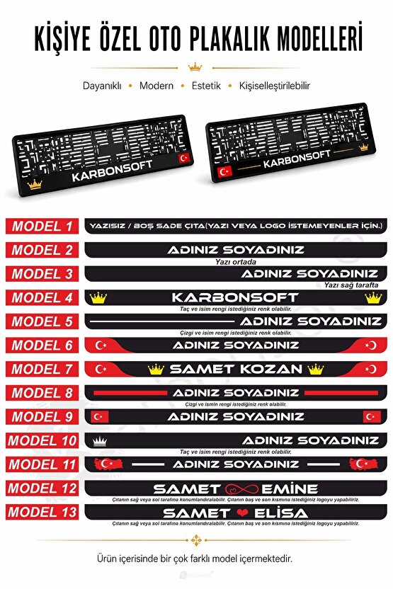 Kişiye Özel Isimli 2 Adet Araç Logo Kabartmalı Siyah Oto Plakalık