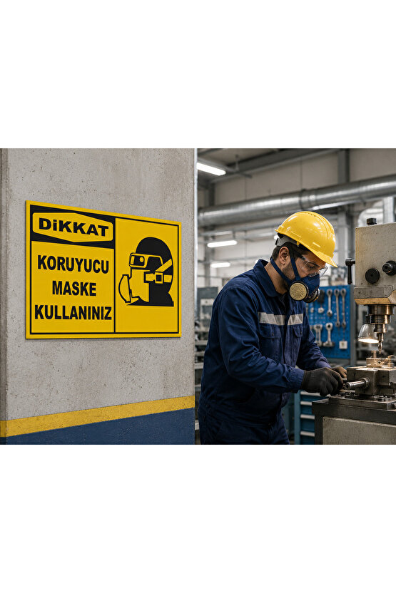 Iş Güvenliği Uyarı Levhası Koruyucu Maske Kullanınız