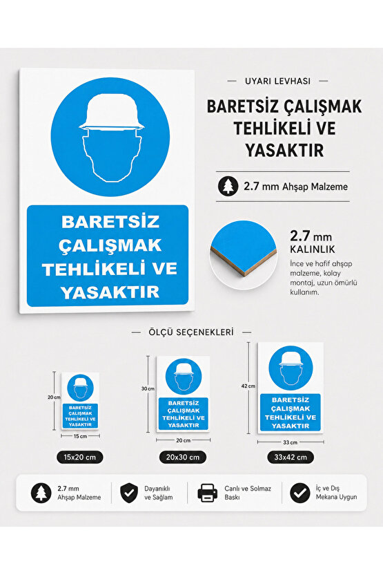 Iş Güvenliği Uyarı Levhası Baretsiz Çalışmak Tehlikeli Ve Yasaktır