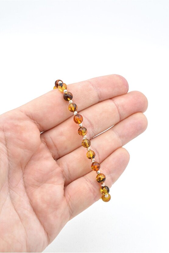 Hakiki Doğal Makrome Model Damla Kehribar Bileklik 6 Mm