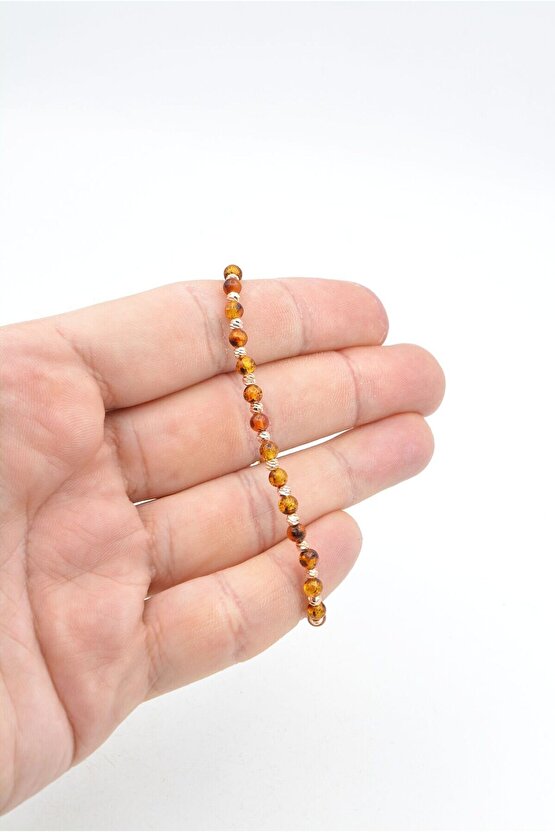 Hakiki Doğal Makrome Model Damla Kehribar Bileklik 4 Mm