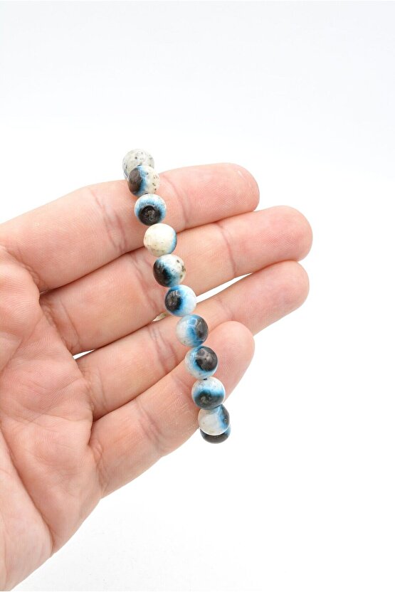 Hakiki Doğal Blue Ice Glaserit Taşı Bileklik 9 Mm
