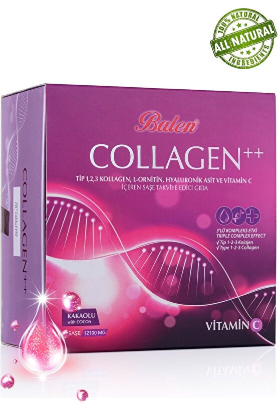 Collagen Complex++ Tip 1, 2, 3 Kollajen, L-Ornitin, Hyal. Asit, Vitamin C Şase Kakaolu