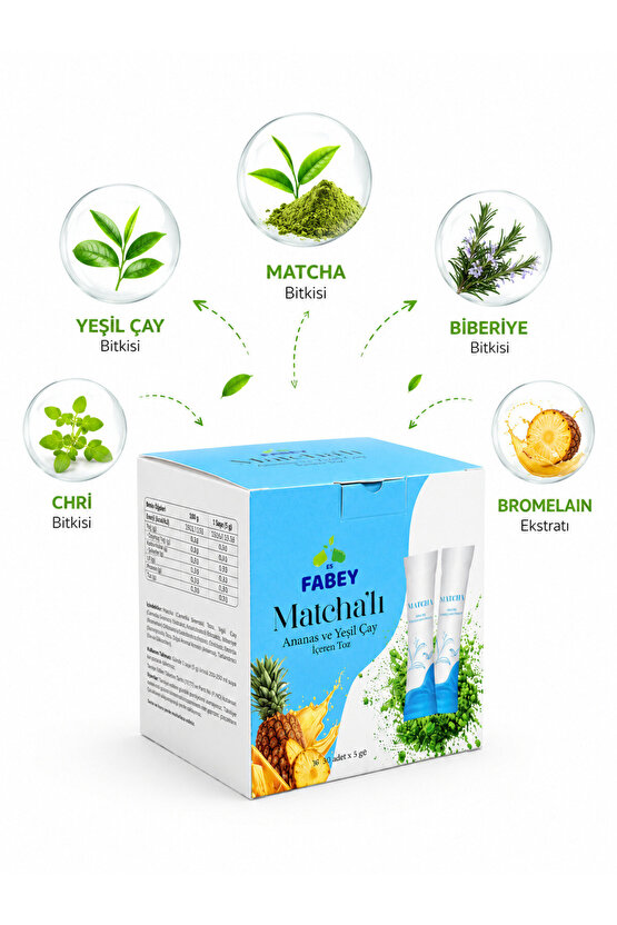 Matchalı Ananas ve Yeşil Çay Tozu 30 Saşe 120 g