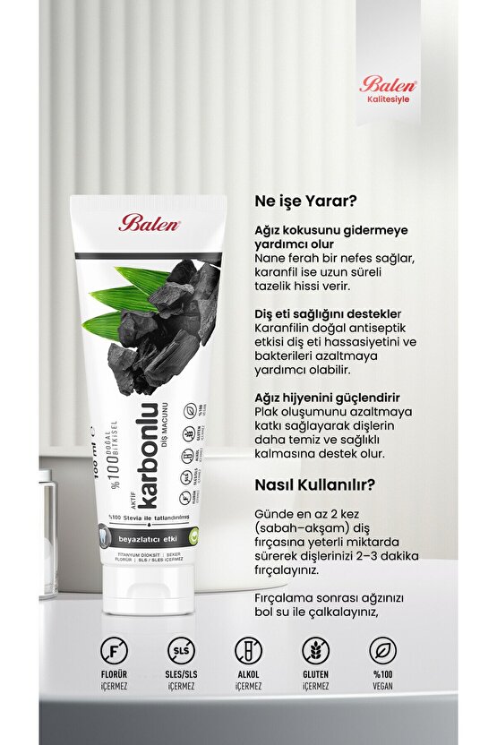 Doğal AKtif Karbon Özlü Diş Macunu * 100 ML