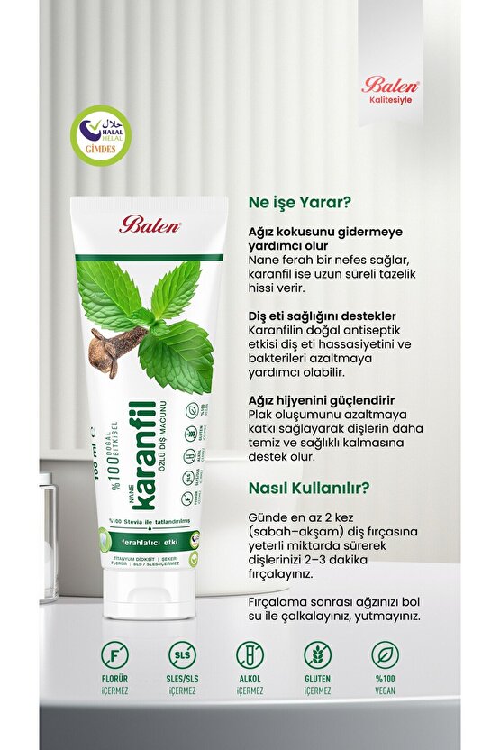 Doğal Nane & Karanfil Özlü Diş Macunu * 100 ML