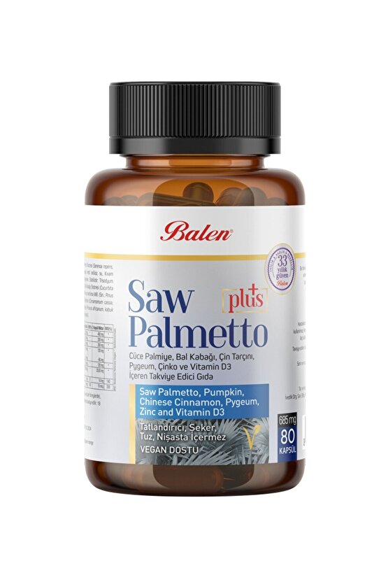 SAW PALMETTO PLUS CÜCE PALM.ÇİN.VİT D3 KAPSÜL 685 mg* 80 KAPSÜL
