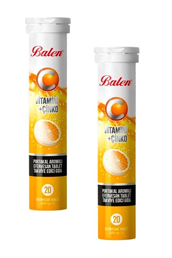 C Vitamini + Çinko Portakal Aromalı Efervesan 20 Tablet X 2 Adet