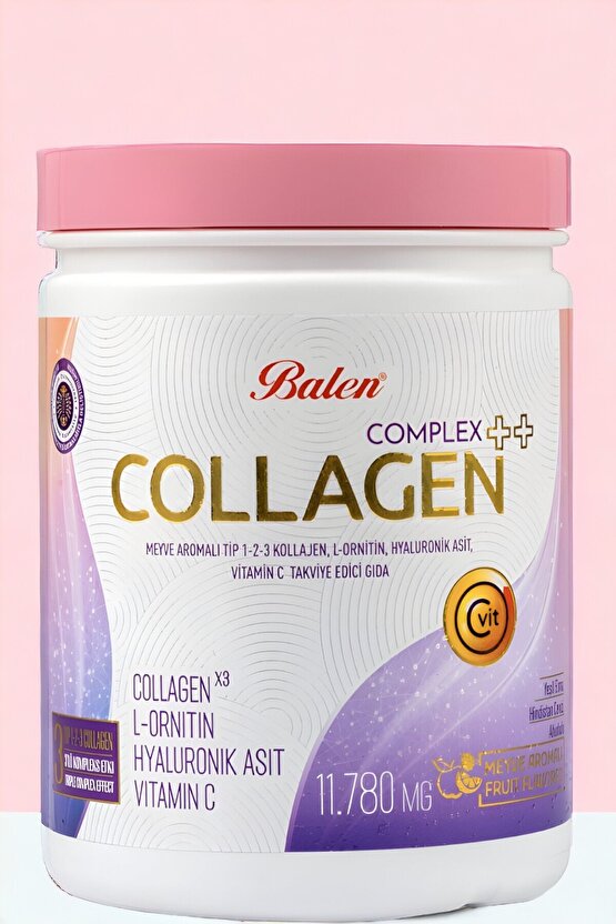 COLLAGEN COMPLEX ++ MEYVE AROMALI TİP 1,2,3 KOLAJEN , L-ORNİTİN, HYALURONİK ASİT, VİTAMİN C