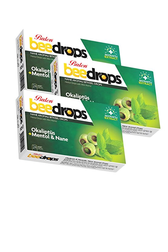 3 Kutu Okaliptüs Mentol Ve Nane Aromalı Bitkisel Beedrops 24 Adet X 3 Pastil Menthol Okaliptus