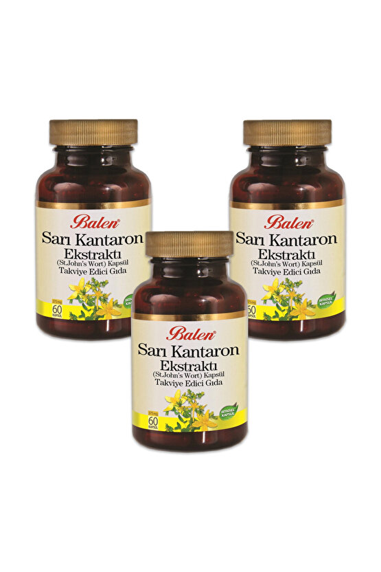 3 Kutu Sarı Kantaron Ekstraktı Kapsül St. Johns Wort 375mg X 60 Kapsül Sarı Kantoron