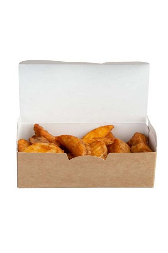 Natural Kraft Soğan HalkasıNugget Kutusu Büyük Boy 12x22x8 Cm 500 Adet