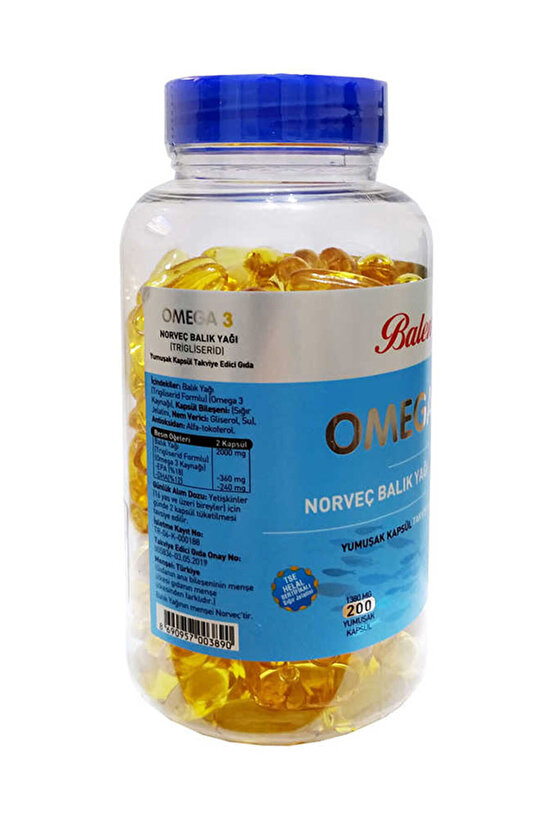 Omega 3 Norveç Balık Yağı 1380 Mg 200 Kapsül x 3 Adet (Tri-gliserid Form)