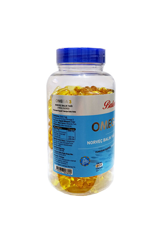 Omega 3 Norveç Balık Yağı İçeren 200 Kapsül (1380 MG - Form)