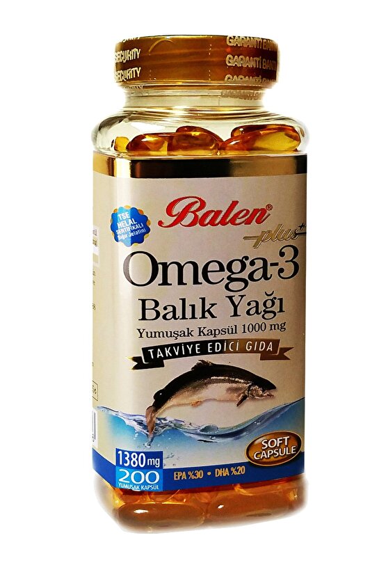 Omega 3 Balık Yağı 200 Yumuşak Kapsül 1380 Mg Helal Sertifikalı Balık Yağı Kapsül