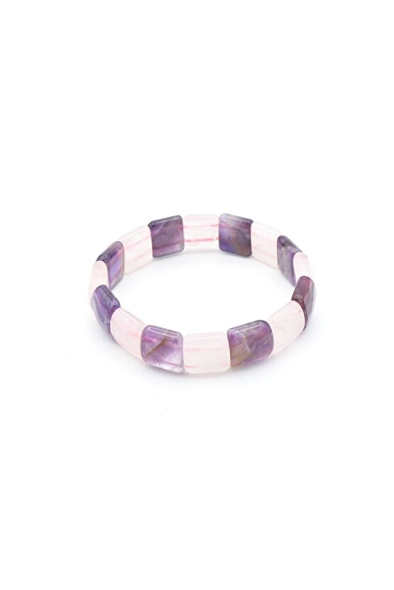 Rolex Model Hakiki Pembe Kuvars Ametist Taşı Bileklik