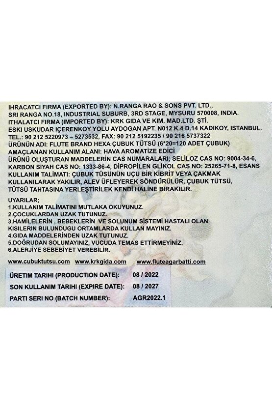 Çubuk Tütsü Meryem Ana Hexa (THE VIRGIN MARY) 6*20=120 Çubuk