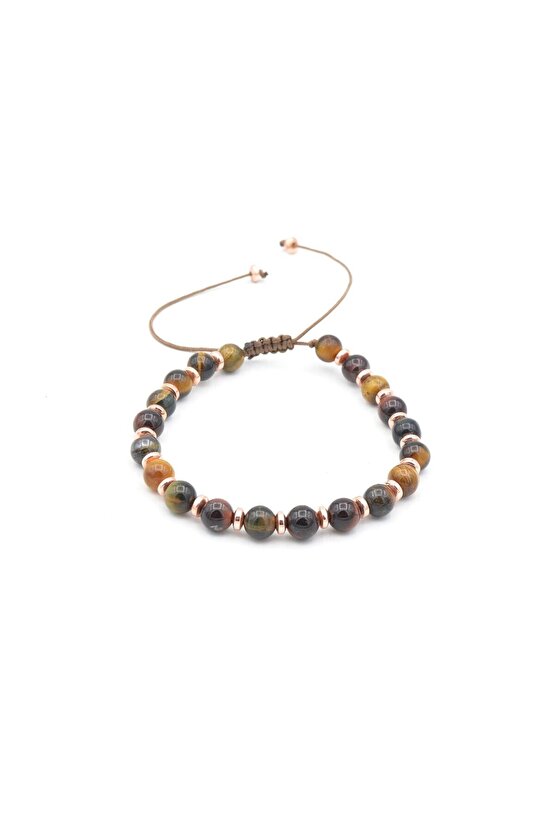 Makrome Model Hakiki Kaplan Gözü Taşı Bileklik 6 Mm