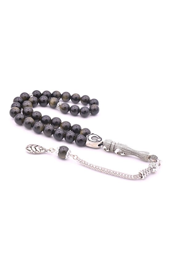 Hakiki Doğal Rainbow Obsidyen Taşı Tesbih 8 Mm