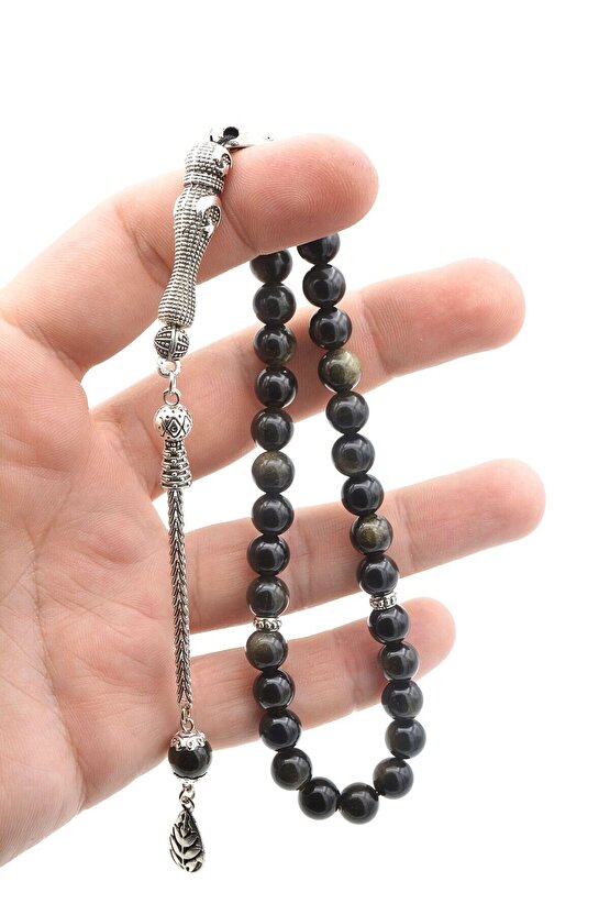 Hakiki Doğal Rainbow Obsidyen Taşı Tesbih 8 Mm