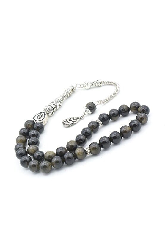 Hakiki Doğal Rainbow Obsidyen Taşı Tesbih 8 Mm