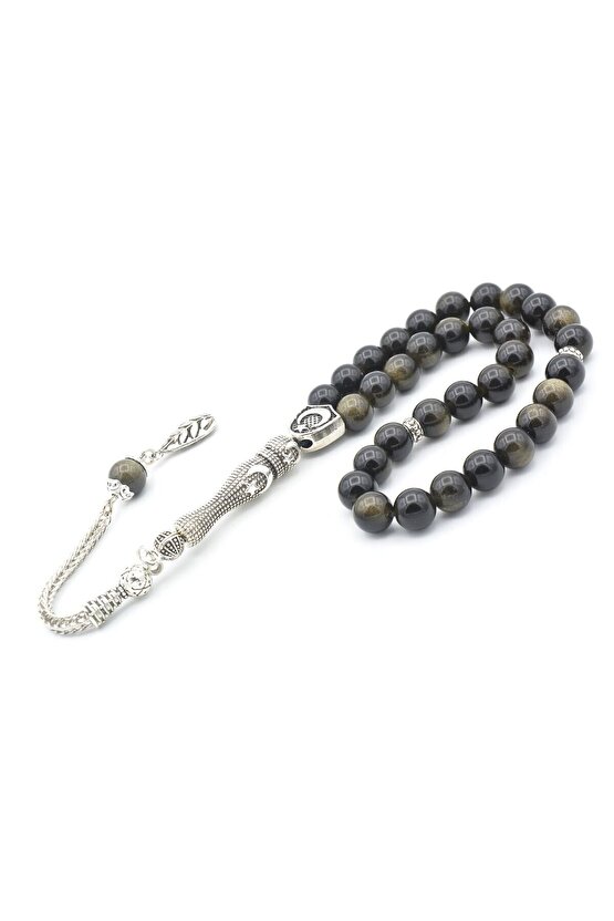 Hakiki Doğal Rainbow Obsidyen Taşı Tesbih 8 Mm